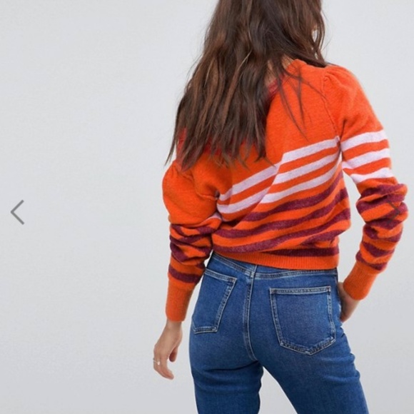 NWT Free People Complete Me Stripe Pullover Orange - Picture 3 of 6
